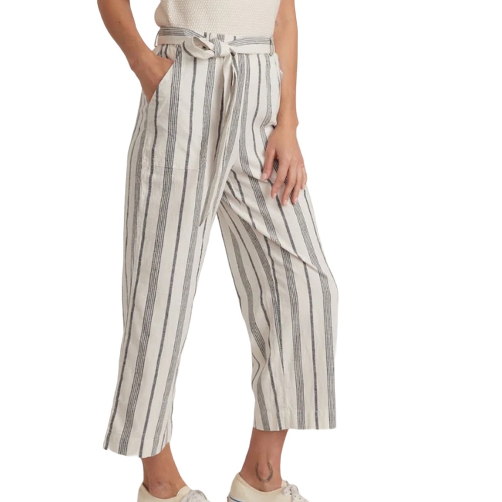 Marine Layer Franki Wide Leg Pant in Gray and Cream Stripe Size Medium